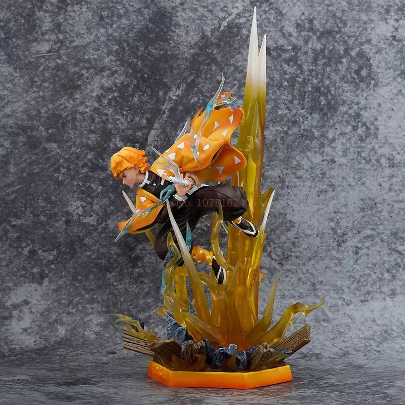 35cm Demon Slayer Zenitsu Figure – Double-Head LED PVC Anime Statue, Action Figurine for Decoration & Xmas Gift