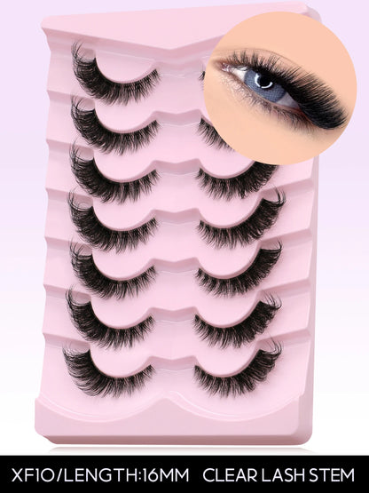 GROINNEYA Cat Eye False Eyelashes – Natural Long Clear Band Winged End Faux Mink Lashes for Eye-Enhancing Makeup