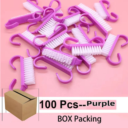 100pcs Nail Cleaning Brush Set - Colorful Soft Plastic Dust Remover Tools for Nail Art, Manicure & Pedicure Care