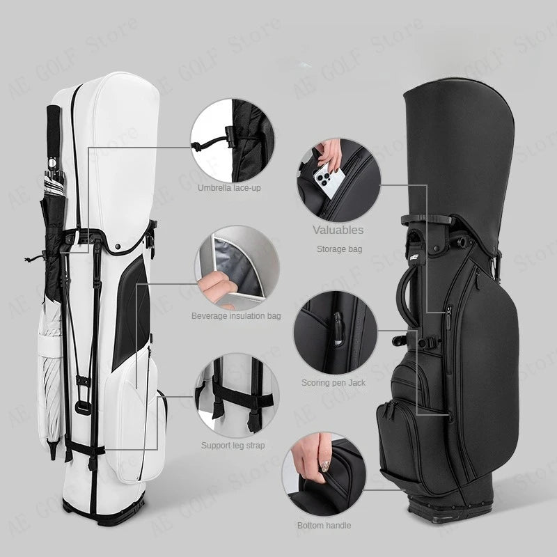 PLAYEAGLE Golf Stand Bag — Lightweight PU Leather Golf Bag with Stand, Multifunctional Golf Rack Bag for Men