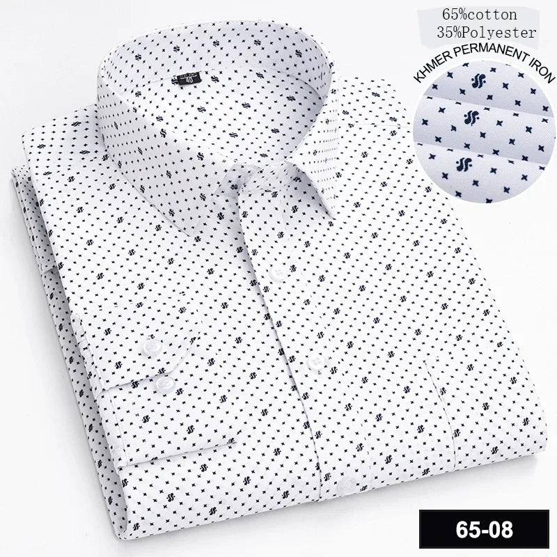 Men’s Slim Fit Long Sleeve Shirt - Formal Plaid Cotton Office Shirt with Single Pocket