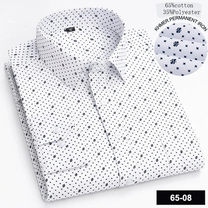 Men’s Slim Fit Long Sleeve Shirt - Formal Plaid Cotton Office Shirt with Single Pocket