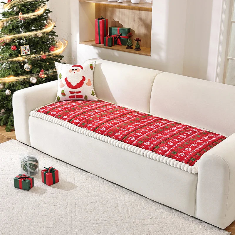 Christmas Sofa Mat Cover – Winter Warm Non-Slip Plush Cushion, Thicken Tatami for Living Room Home Decor