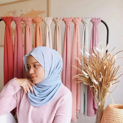 Long Solid Color Chiffon Hijab Scarf for Women - Muslim Head Wrap Ladies Veil Jersey Scarves