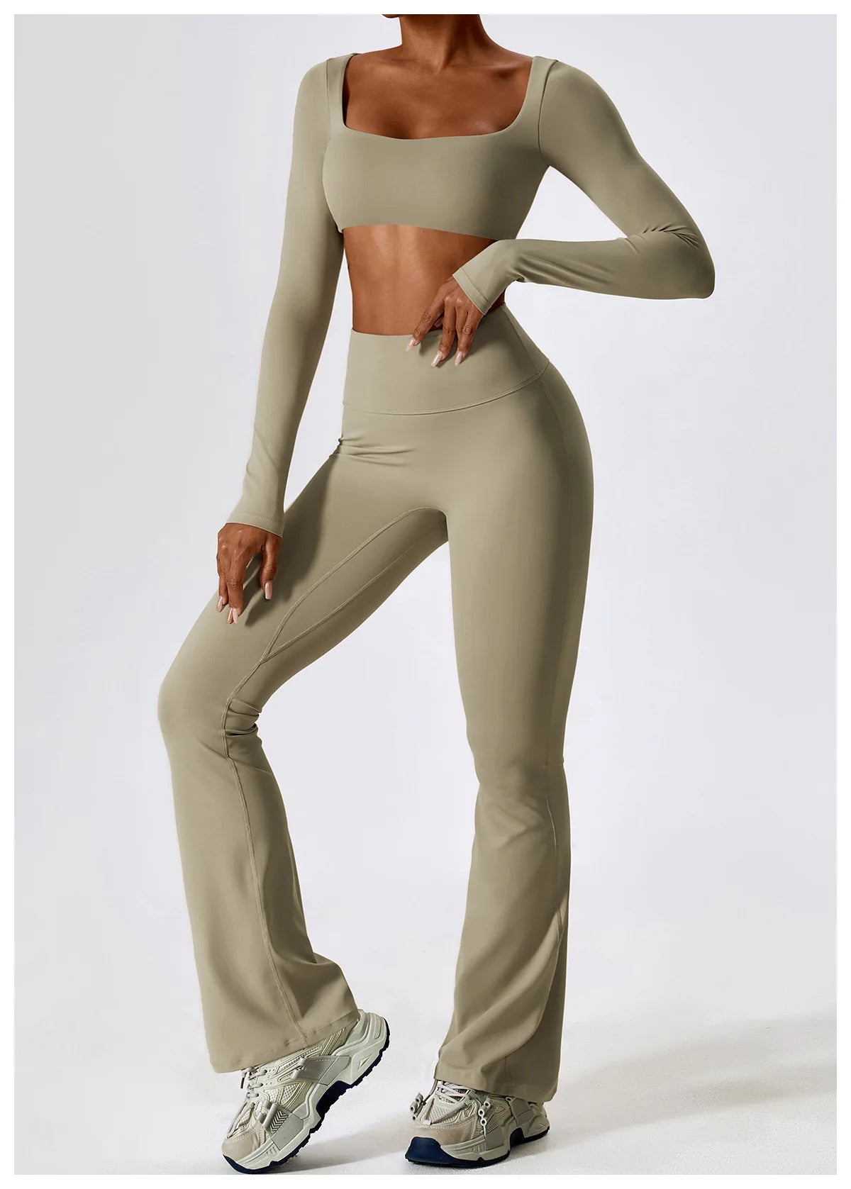 2PCS Seamless Women’s Yoga Set – Long Sleeve Crop Top & Leggings Workout Outfit, Athletic Gym Sportswear
