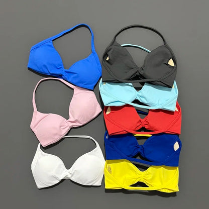 Histello Women’s Strappy Sports Bra - Seamless High-Support Yoga, Running and Workout Halter Top