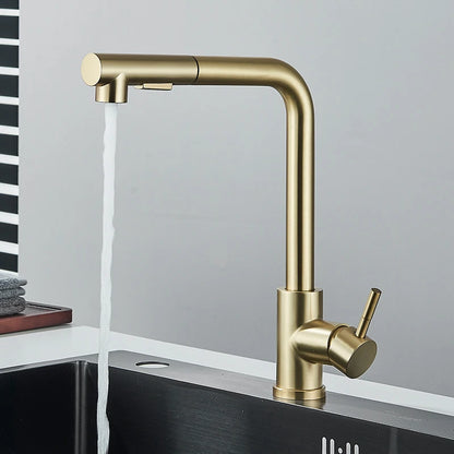 Black Flexible Pull-Out Kitchen Faucet - Stainless Steel 2-Mode Nozzle, 360° Rotating Hot & Cold Water Sink Mixer Tap
