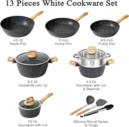 SODAY 12 Piece Granite Nonstick Cookware Set - Induction Compatible Kitchen Pots and Pans