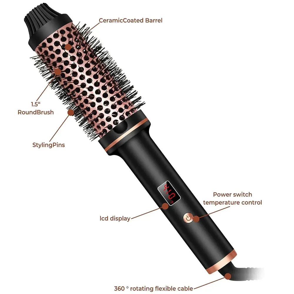 3-in-1 Ionic Hair Curler & Straightener – Professional Heated Styling Brush, Anti-Scald Thermal Curling Wand
