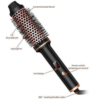 3-in-1 Ionic Hair Curler & Straightener – Professional Heated Styling Brush, Anti-Scald Thermal Curling Wand