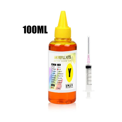 100ml Universal Dye Ink Refill Kit - BK CMY Compatible with HP Canon Epson Brother Inkjet Printers & CISS Cartridges