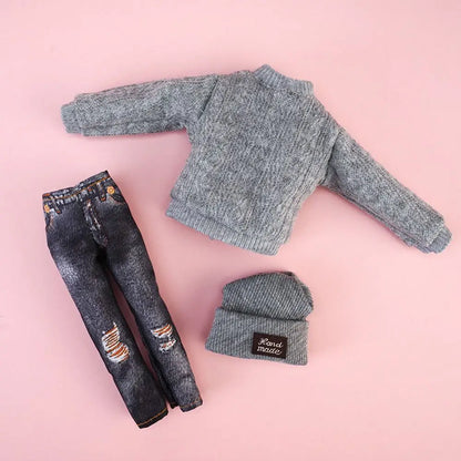 1/6 Doll Winter Fashion Outfit – Handmade Sweaters, Pants & Hats for 29–32cm Dolls