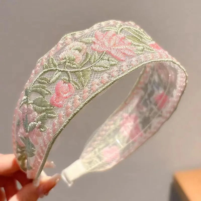 1/3pcs Elegant Chiffon Flower Hairband – Sweet Embroidery Headband Turban Hoop for Women’s Fashion Hair Accessories