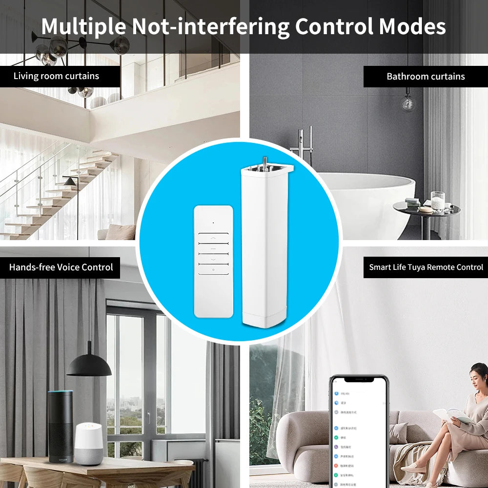 Smart Tuya WiFi/ZigBee Electric Curtain Shutter Motor – 22.5CM, RF Remote, App Control, Alexa, Google Assistant & SmartThings Compatible