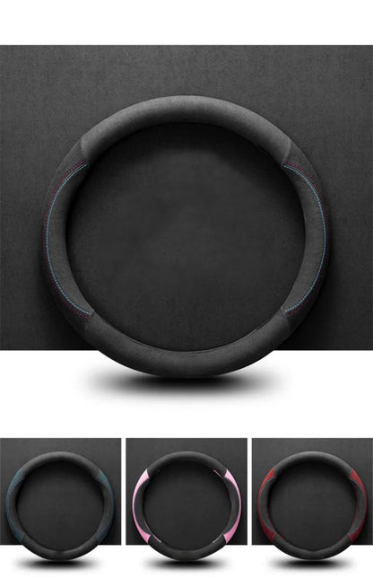 Universal Cowhide Suede Steering Wheel Cover — Breathable 37-38cm Car Steering Wheel Wrap Accessories