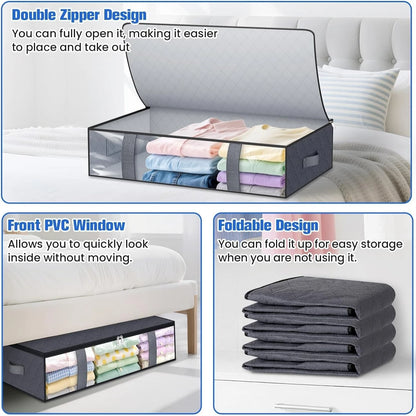 4-Pack Under Bed Storage Bags – Space-Saving Blanket, Shoe & Bedding Organizer for Bedroom Storage and Organization