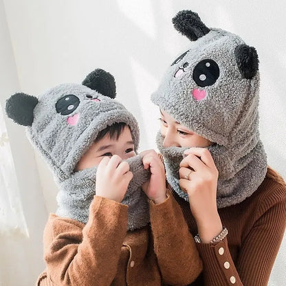 Fashionable Autumn & Winter Children's Cartoon Hat & Scarf Set - Double Layer Wool Warm Hat for Boys & Girls