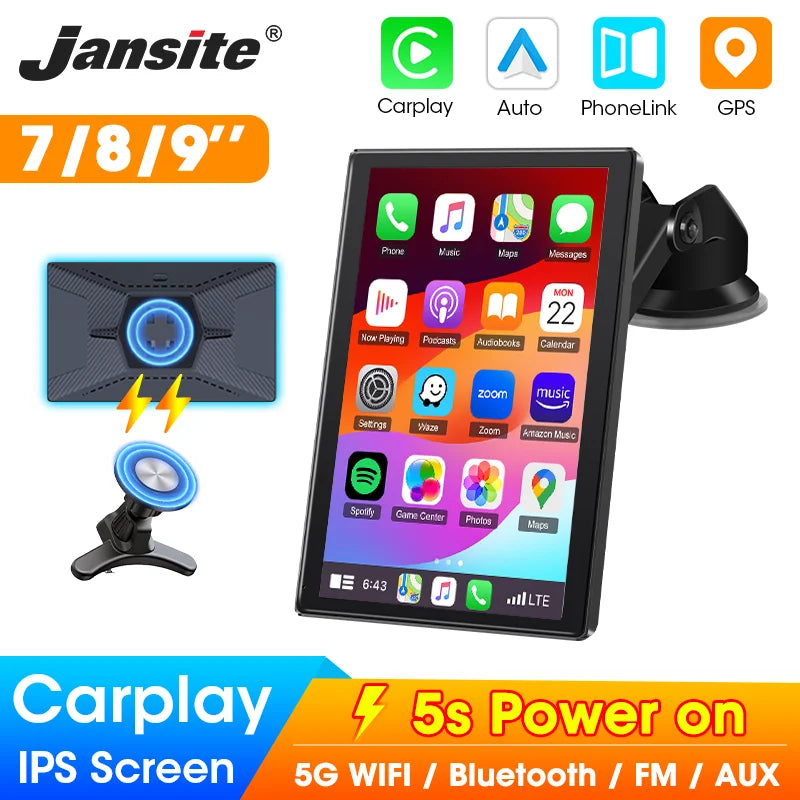 7/8/9'' Car Mirror Radio Display – Wireless CarPlay & Android Auto Multimedia Screen with Portrait & Landscape Support