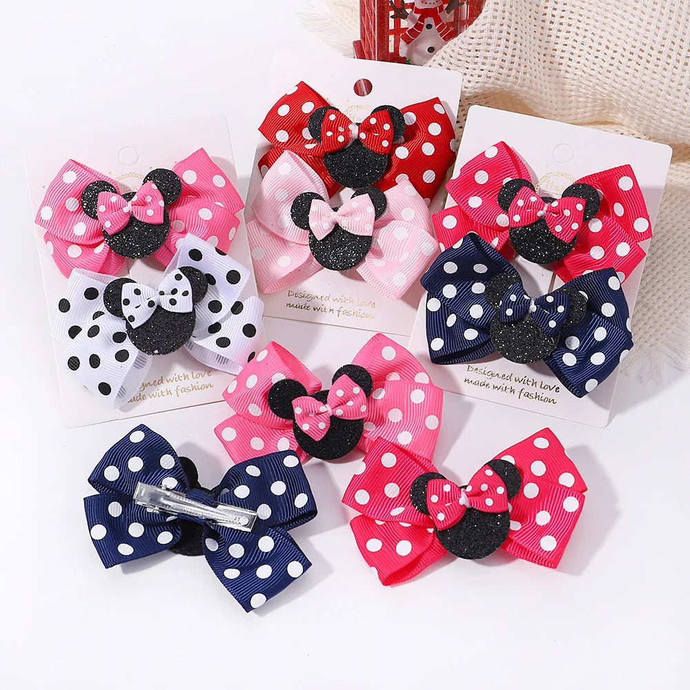 2pcs/Set Girls Polka Dot Bow Hair Clips – Cute Toddler Cartoon Hairpins, Baby Boutique Hair Accessories