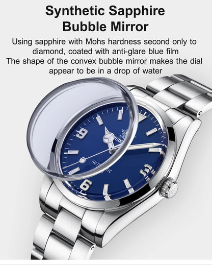 ADDIESDIVE Luxury Men’s Automatic Watch — BGW9 Luminous Bubble Mirror, Sapphire Glass, 100M Waterproof Steel Analog Timepiece