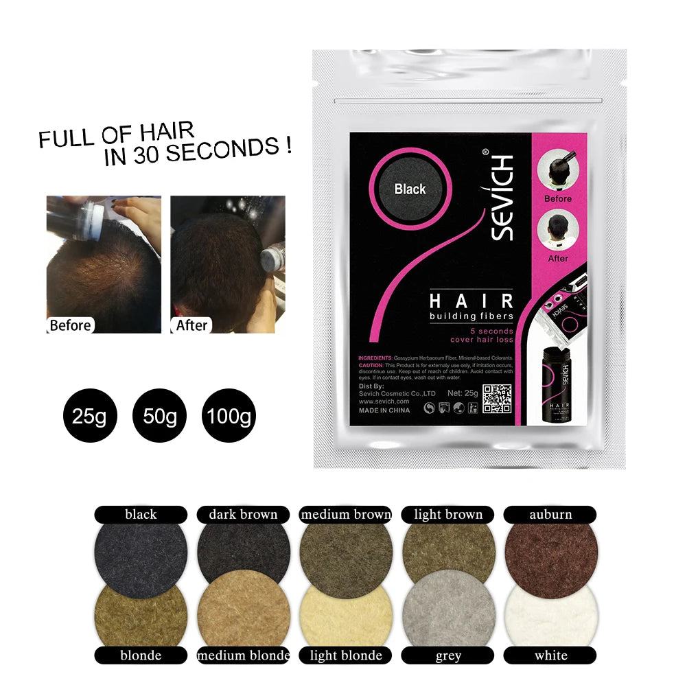 SEVICH Keratin Hair Fiber 100g — Thickening & Hair Building Powder Spray for Instant Regrowth and Hair Loss Concealer