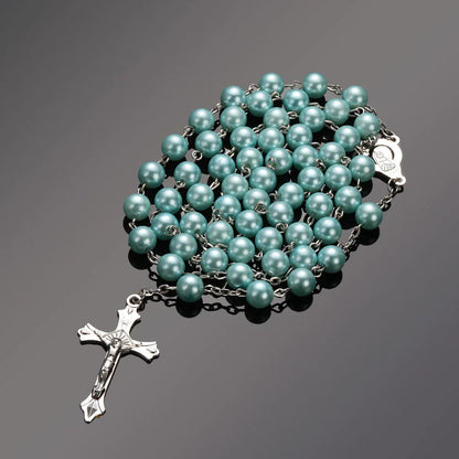 Rosary Beads Cross Necklace – Catholic Virgin Mary Pendant Chain Religious Jewelry Gift for Men & Women Prayer Charm