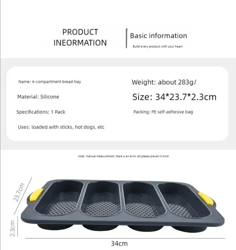 Food-Grade Silicone 4-Grid Bread Mold – Two-Color Rectangular Baking Pan for French Cakes, High-Temperature Resistant