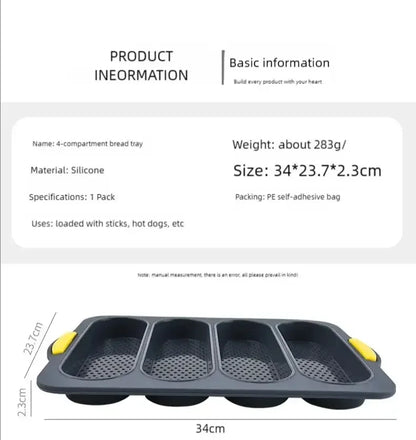 Food-Grade Silicone 4-Grid Bread Mold – Two-Color Rectangular Baking Pan for French Cakes, High-Temperature Resistant