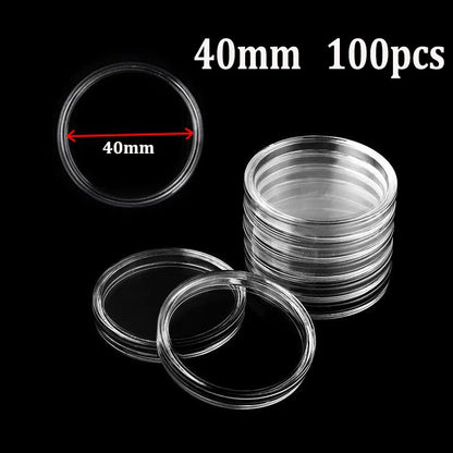 Coin Capsules Storage Box - Clear Plastic Holders for 21/23/25/30/32/38/40/45mm Coins