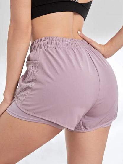 Women’s Elastic Sports Shorts with Pockets – Two-in-One Yoga Leggings for Running & Training