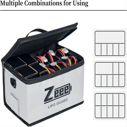 Zeee LiPo Safety Bag — 10-Cell Fireproof Adjustable Battery Storage Pouch, Large Capacity Safe Charging Guard Bag