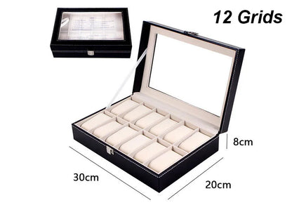 DELESYS PU Leather Watch Box – 2/3/4/5/6/8/10/12 Slot Storage Case with Lock, Traditional Style Gift Box