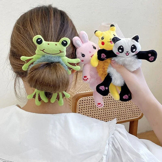 Cute Plush Animal Hair Bands | Frog, Panda & Cat Elastic Hair Ties for Women & Girls