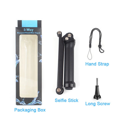 3-Fold Waterproof Selfie Stick & Mini Tripod – 3-Way Monopod Stand for GoPro 7–12, Insta360, Osmo Action Cameras