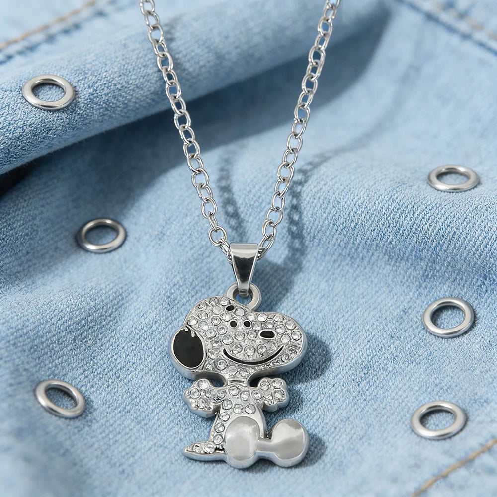 Snoopy & Woodstock Pendant Necklace - Cute Enamel Rhinestone Kawaii Jewelry for Women & Teens