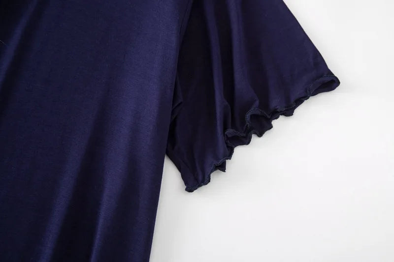 Women’s Modal Short-Sleeve Night Dress – Mid-Length Cotton Sleep Top with Buttons, Plus Size Pajamas