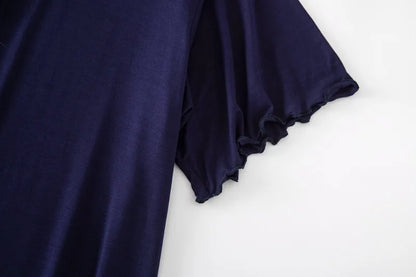 Women’s Modal Short-Sleeve Night Dress – Mid-Length Cotton Sleep Top with Buttons, Plus Size Pajamas