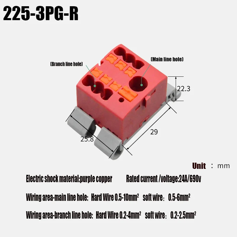 Compact Push-In Wire Connector Terminal Block – Fixed Modular Multi-Link Splicing 1-In Multiple-Out Lighting Connector 225 Series