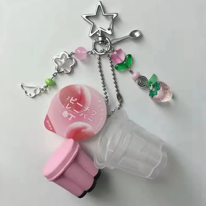 Pudding Keychain - Y2K Retro Egg Flan Charm Beaded Pendant for Bags Phone & Cosplay Accessories