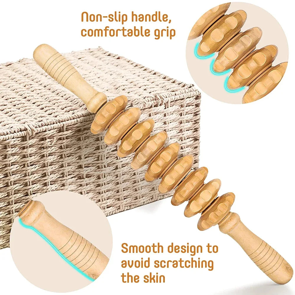 Curved Wooden Cellulite Roller – Body Shaping Massage Tool for Stomach & Lymphatic Drainage Therapy
