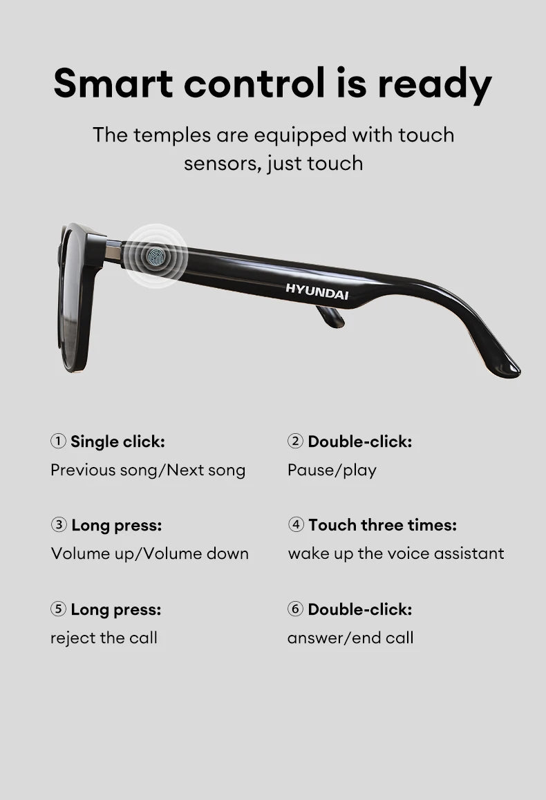Choice HYUNDAI C8 Bluetooth 5.4 Glasses – Wireless Earphones with HD Mic, Multi-Function Keys, Driving Sunglasses (Lenovo C8 Compatible)