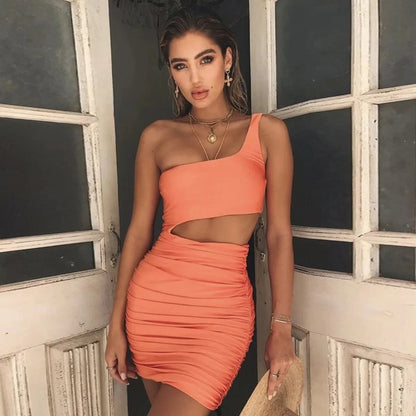Women’s Sexy One-Shoulder Bodycon Dress – Sleeveless Club Wrap Chest Summer Skirt