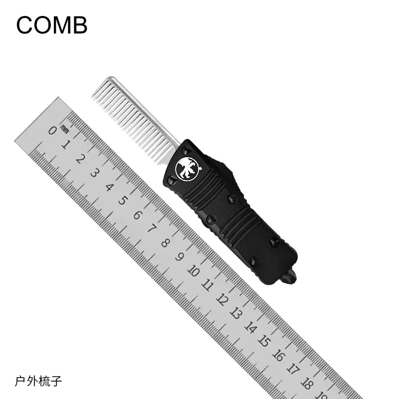 FOOH KNIFE STUDIO TROODON-M Mini Tactical Knife – High-End D2 Steel Blade with CNC 6061 Aluminum Handle EDC Tool Comb
