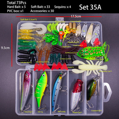 FFLYBG Mixed Fishing Lure Set with Box – Soft & Hard Bait Kit Including Minnow, Metal Jig Spoon & Crankbait for Bass and Pike Fishing Tackle Kit