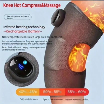 Heated Vibrating Knee Massage Pad - Rechargeable Adjustable Knee Warmer with LED Display