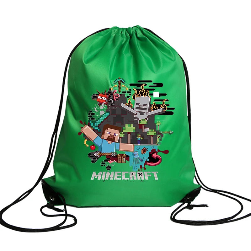 My World Kids Drawstring Bag — Waterproof Cartoon Backpack & Handbag with Kawaii Anime Figure Print for Boys & Girls