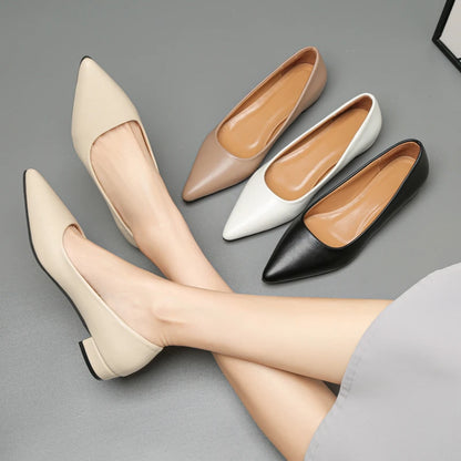 Women’s Pointed Toe Leather Heels – Shallow Mouth Square Heel Elegant Dress Shoes, Zapatos Mujer
