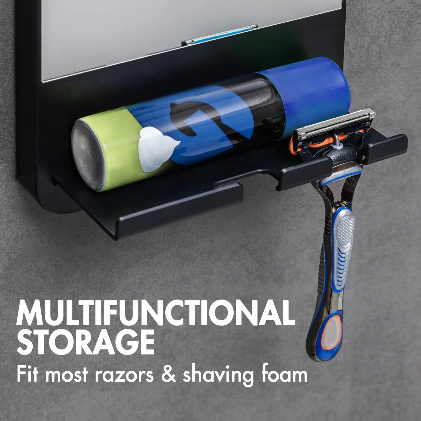 TAILI Shower Shaving Mirror with Storage Tray – Razor Holder, Suction Cup, Shatterproof & Fogless Bathroom Mirror