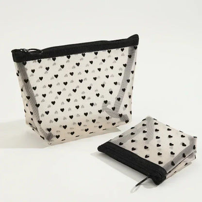 Nylon Mesh Heart-Shaped Cosmetic Bag — Zipper Toiletry & Makeup Organizer Pouch for Women, Multifunctional Lipstick, Key, and Coin Purse