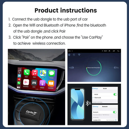 Carlinkit Wireless CarPlay Activator & Android Auto Wired USB Dongle AI Box with Bluetooth Charger & MirrorLink for Android Radio